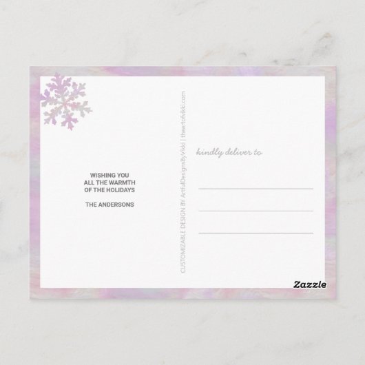 Snowflake Pink Opal 3 Photo Merry Kerstmis Briefkaart (Achterkant)