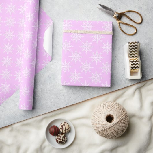 Snowflake Pink Pastel Pattern Kerstfeestdag Cadeaupapier (Crafts)