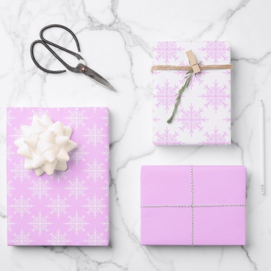 Snowflake Pink Pastel White Kerstfeestdag Inpakpapier Vel (Voorkant)