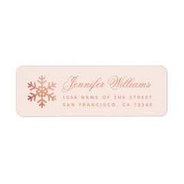 Snowflake Pink & Rose Gold Elegant Script Holidays Etiket