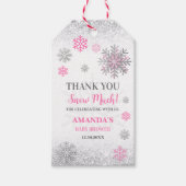 Snowflake Pink & Silver Baby Shower Thank You Cadeaulabel (Voorkant)