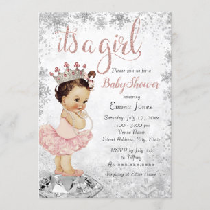 Snowflake Pink Silver Princess Girl Baby shower Kaart