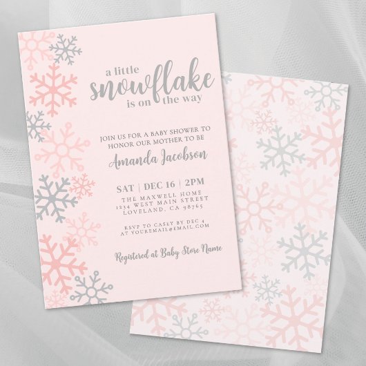 Snowflake Pink Winter Baby Shower Kaart