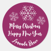 Snowflake PinkMarsala Ronde Sticker (Voorkant)