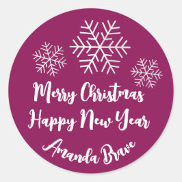 Snowflake PinkMarsala Ronde Sticker