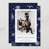 Snowflake Plaid Blauwe Foto Bedrijfsleven Feestdagenkaart (Voorkant / Achterkant)