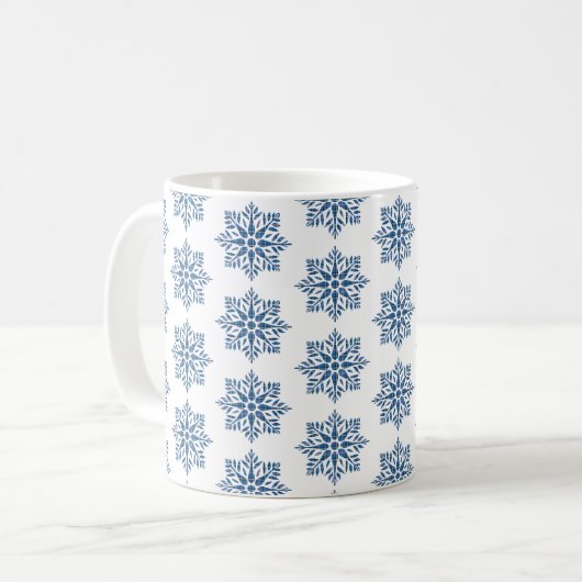 Snowflake Plaid Pattern Blue Holiday Koffiemok (Voorkant links)