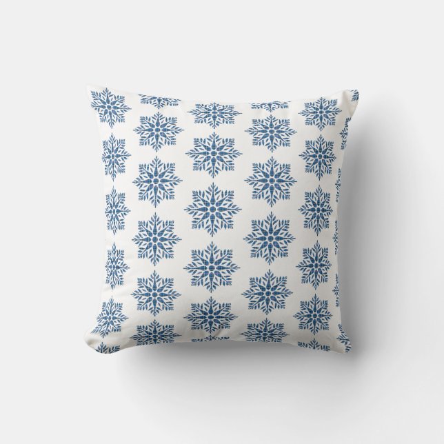 Snowflake Plaid Pattern Blue Holiday Kussen (Voorkant)