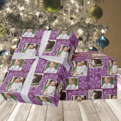 Snowflake Plum Bling 3 Foto Collage Kerstmis Cadeaupapier