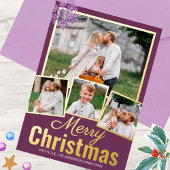 Snowflake Plum Bling 4 Foto Collage Goud Folie Feestdagenkaart