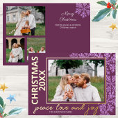 Snowflake Plum Bling 4 Fotojaar Chic Gold Folie Feestdagenkaart