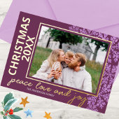 Snowflake Plum Bling 4 Fotojaar Chic Gold Folie Feestdagenkaart