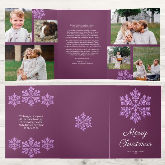 Snowflake Plum Bling 6 Pic Merry Multi Foto Drieluik Wenskaart