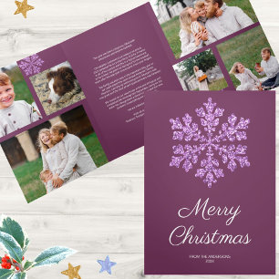 Snowflake Plum Bling 6 Pic Merry Multi Foto Drieluik Wenskaart