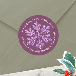 Snowflake Plum Bling Chic Rustiek Gepersonaliseerd Ronde Sticker