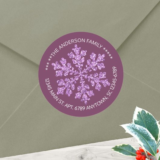 Snowflake Plum Bling Chic Rustiek Gepersonaliseerd Ronde Sticker