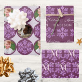 Snowflake Plum Bling Classic 2 Foto Kerstmis Inpakpapier Vel