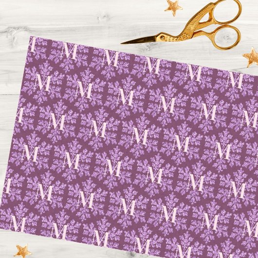 Snowflake Plum Bling Rustic Pattern Monogram Tissuepapier
