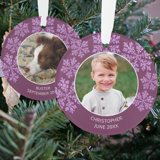 Snowflake Plum Bling Schattige 2 Foto Kerst Ornament