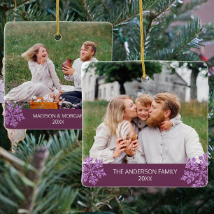 Snowflake Plum Bling Trendy 2 Foto Kerstmis Keramisch Ornament