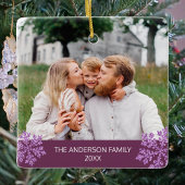 Snowflake Plum Bling Trendy 2 Foto Kerstmis Keramisch Ornament