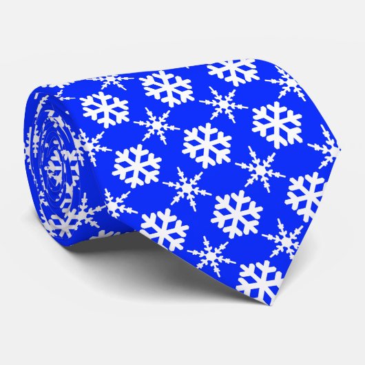 Snowflake Polka Dot Pattern on Blue Stropdas (Opgerold)