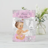  Snowflake Princess Pink Baby shower Invite Kaart (Staand voorkant)