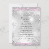 Snowflake Princess Pink Baby shower Invite Kaart (Achterkant)