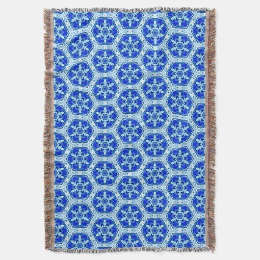 Snowflake Quit Pattern - Cobalt Blue en White Deken (Voorkant Verticaal)