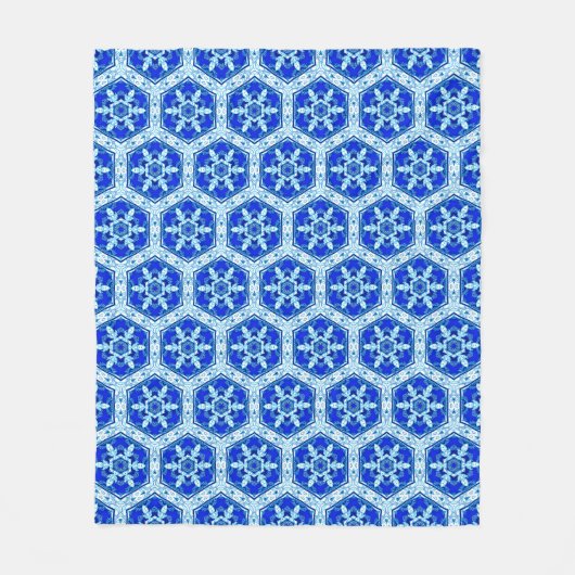 Snowflake Quit Pattern - Cobalt Blue en White Fleece Deken (Voorkant)
