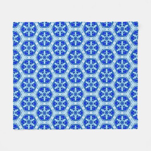 Snowflake Quit Pattern - Cobalt Blue en White Fleece Deken (Voorkant (Horizontaal))