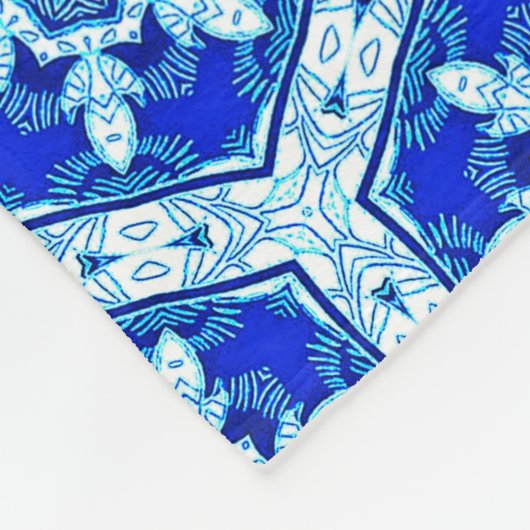 Snowflake Quit Pattern - Cobalt Blue en White Fleece Deken (Hoek)