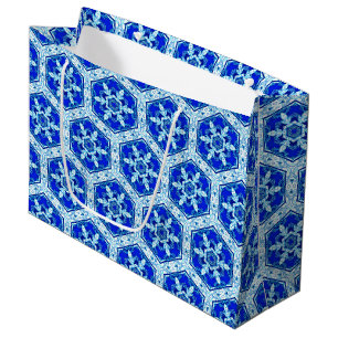 Snowflake Quit Pattern - Cobalt Blue en White Groot Cadeauzakje