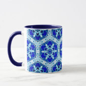 Snowflake Quit Pattern - Cobalt Blue en White Mok (Links)