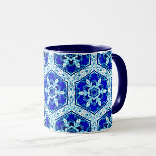 Snowflake Quit Pattern - Cobalt Blue en White Mok