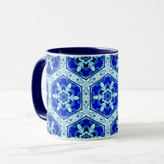 Snowflake Quit Pattern - Cobalt Blue en White Mok (Voorkant links)