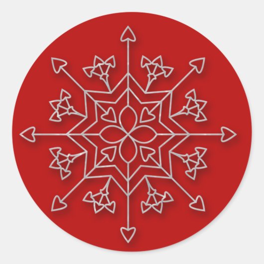 Snowflake red 4 — vakantie-sticker ronde sticker (Voorkant)