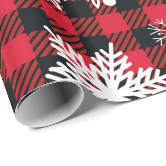 Snowflake Red Black met speldenband Cadeaupapier (Rol Hoek)