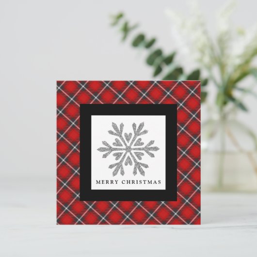 Snowflake Red Black Pset 2 Kaart voor kerstmis (Staand voorkant)