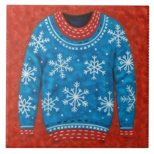 Snowflake Red Blue Ugly Sweater Fun Holiday Tile Tegeltje (Voorkant)