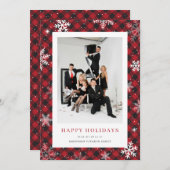 Snowflake Red Buffalo Plaid Fotobedrijf Feestdagenkaart (Voorkant / Achterkant)