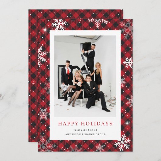 Snowflake Red Buffalo Plaid Fotobedrijf Feestdagenkaart (Voorkant / Achterkant)
