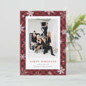 Snowflake Red Buffalo Plaid Fotobedrijf Feestdagenkaart (Staand voorkant)