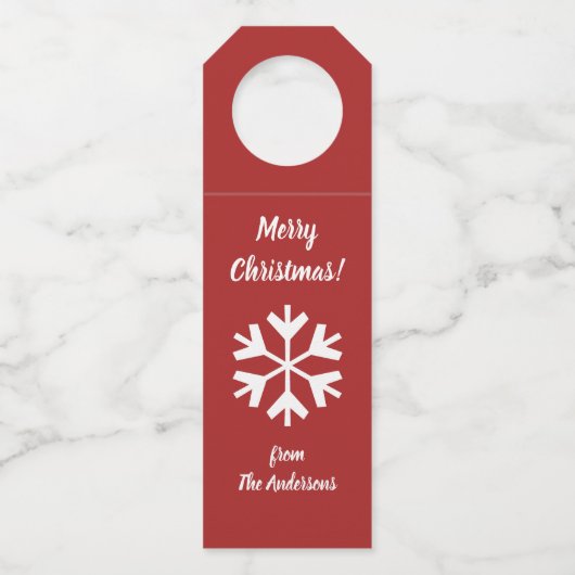 Snowflake Red en White met prettige kerst Flessenhanger (Voorkant)