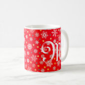 Snowflake Red Festive Modern Chic Elegant Monogram Koffiemok (Voorkant rechts)