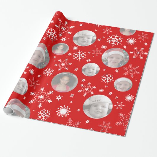 Snowflake red foto foto kerstfoto cadeaupapier (Uitgerold)