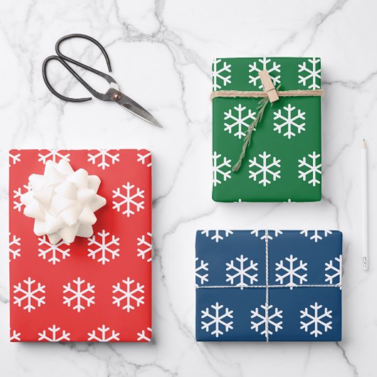 Snowflake Red, Green and Blue Kerstmis Inpakpapier Vel (Voorkant)