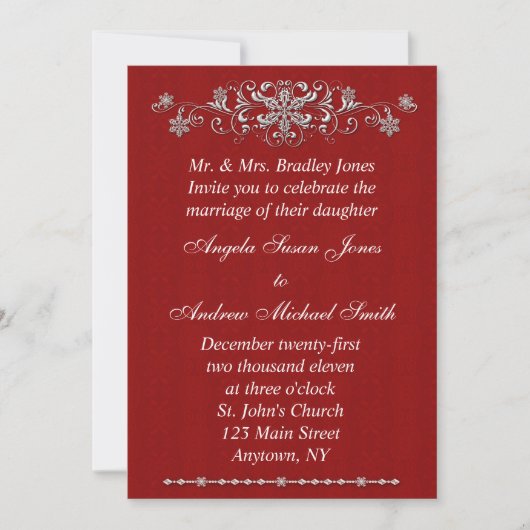 Snowflake Red Invitation Kaart (Voorkant)