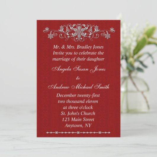 Snowflake Red Invitation Kaart (Staand voorkant)