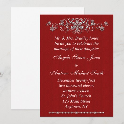 Snowflake Red Invitation Kaart (Voorkant / Achterkant)